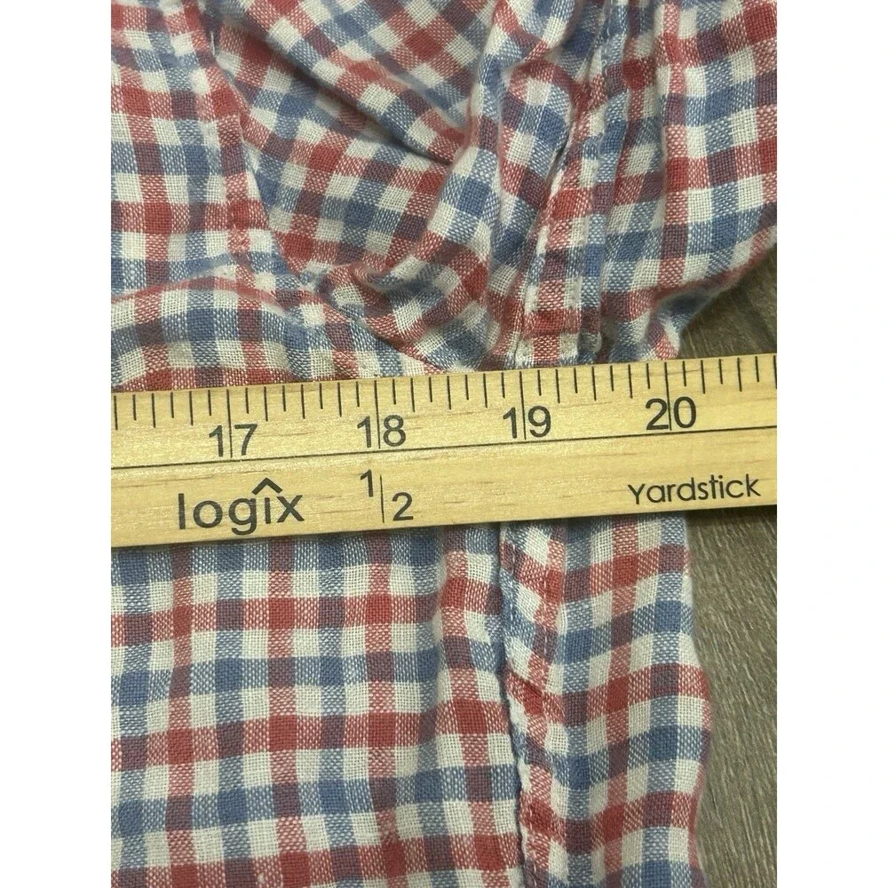 J Crew Linen Shirt Men’s Medium Red White Blue Gingham Button Down Slim